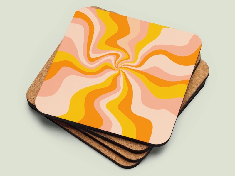 Groovy Coaster Cream Orange | Wavy Coaster | 70’s Art | Cork Coaster | Cute Coaster | 70’s Coaster