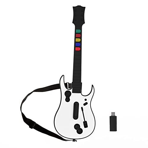 NBCP Guitar Hero Guitar, Wireless PC Guitar Hero Controller for PlayStation 3 PS3 with Dongle for Clone Hero, Rock Band Guitar Hero Games White - White