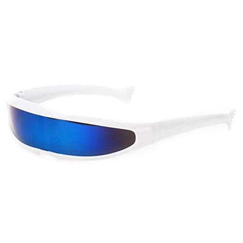 Ocean Line Futuristic Narrow Cyclops Sunglasses UV400 Personality Mirrored Lens - White - Blue