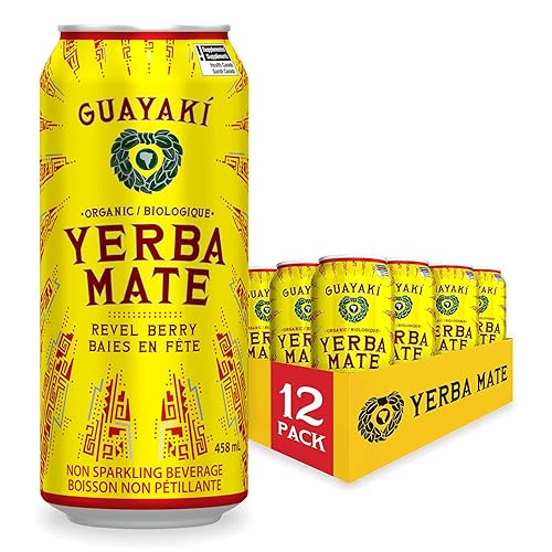 Guayaki Yerba Mate Tea Canned Beverage, Revel Berry Flavor, 458 mL (Pack of 12) - Revel Berry
