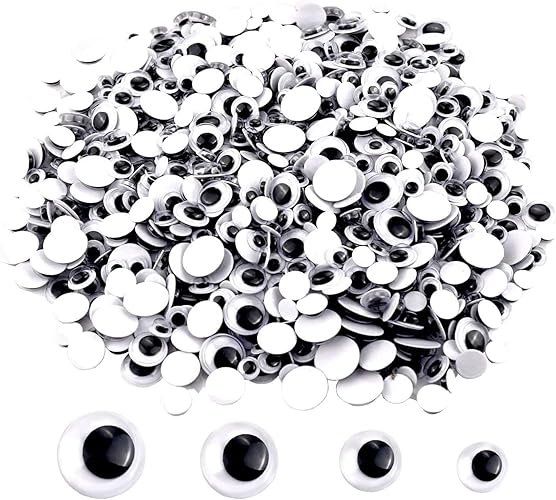 UPINS 2000 Pcs Black Wiggle Googly Eyes with Self-Adhesive, 6mm 8mm 10 mm 12mm Mixed Packaging - 2000