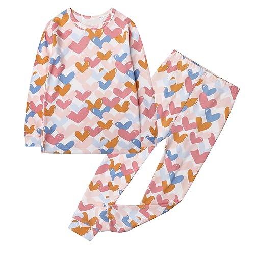 Owlivia 100% Organic Cotton Baby Long Sleeve Pajama Sets,Toddler Boy Girl 2-Piece Sleepwear - 5-6 Years - Colorful Heart