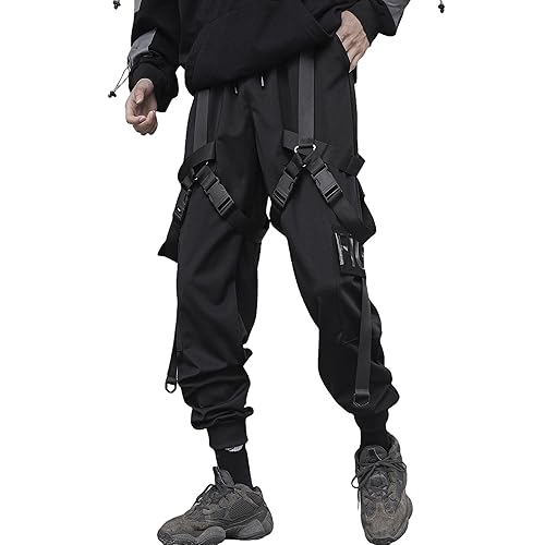 XYXIONGMAO Techwear Herren Hip-Hop-Hose, schwarz, Streetwear, Gothic, Sweathose, taktische Cargohose für Herren - S - Schwarz