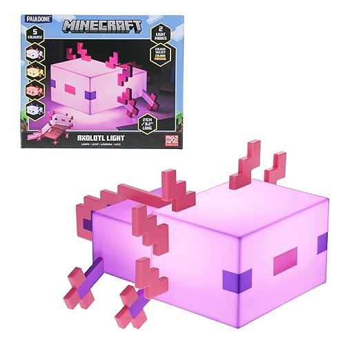 Minecraft Axolotl Lampe - Offiziell lizenziert, Fünf Farbmodi, Minecraft-Lampe für Gaming-Schreibtisch oder Nachttisch, Schlafzimmerdeko, Pink - Modern