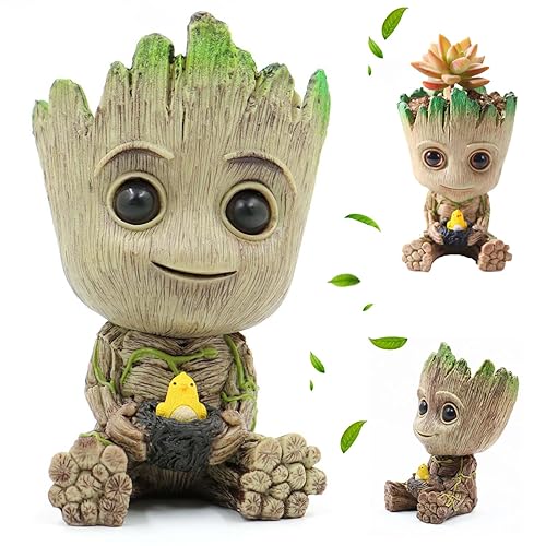 thematys Baby Groot Blumentopf 11x6x6cm - Authentische Spielfigur aus Filmklassikern, Actionfigur für Fans, Stiftehalter & Geschenkidee - Vielseitige Deko für Garten, Schreibtisch & Aquarium