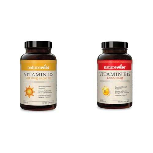 NatureWise Vitamin D3 2000iu 360 Count and Vitamin B12 1000mcg 60 Softgels for Energy, Immune Support and Healthy Muscle Function - 2000IU + Vitamin B12 1,000 mcg - 360 Count (Pack of 1)