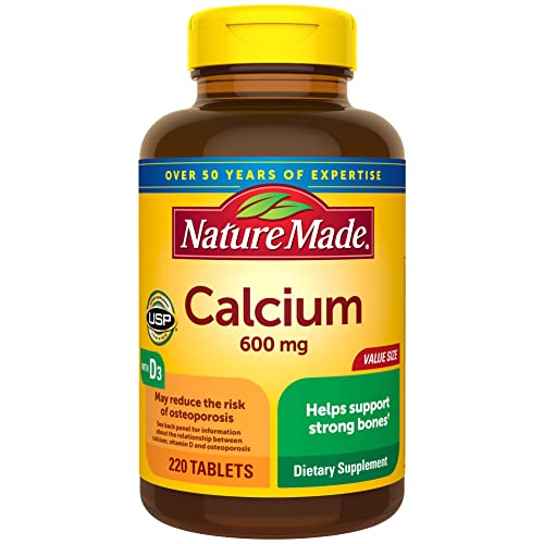 Nature Made Calcium 600 mg with Vitamin D3, Dietary Supplement for Bone Support, 220 Tablets - 220 Count (Pack of 1)