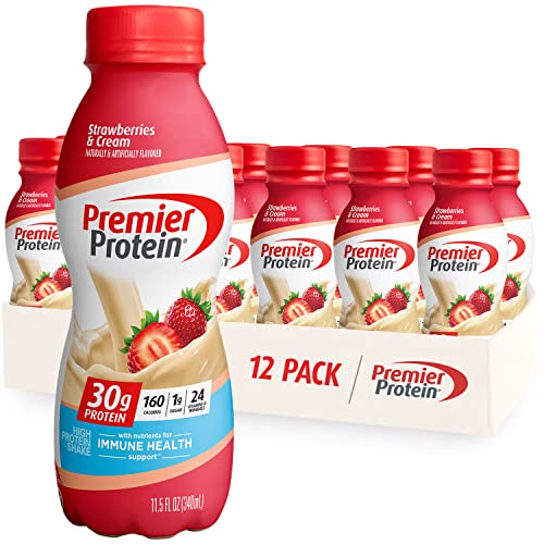 Premier Protein Liquid Protein Shake -24 Vitamins & Minerals/Nutrients to Support Immune Health, Strawberries, 11.5 Fl Oz Bottle (Pack of 12) - Strawberries & Cream - 11.5 Fl Oz (Pack of 12)