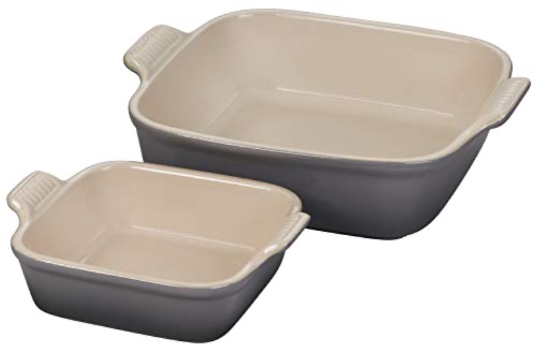 Le Creuset Stoneware Heritage Set of 2 Square Dishes , Small - 18 oz. & Medium - 2 qt., Oyster - Oyster