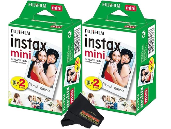 Fujifilm Instax Mini Instant Camera Film for Mini Instant Cameras - Capture Memories Anytime, Anywhere with Sunshine Photo Microfiber Cleaning Cloth... (2 Pack (40 Sheets Total)) - 2 Pack (40 Sheets total)