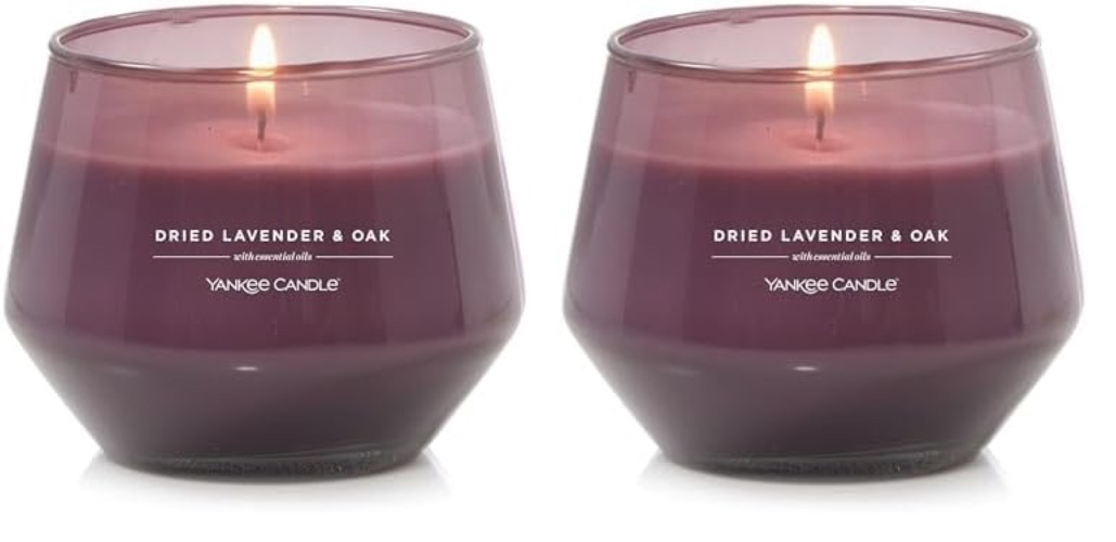 Yankee Candle Studio Medium Candle, Dried Lavender & Oak, 10 oz: Long-Lasting, Essential-Oil Scented Soy Wax Blend Candle | 40-65 Hours of Burning Time (Pack of 2) - Dried Lavender & Oak​ - Medium (Pack of 2)