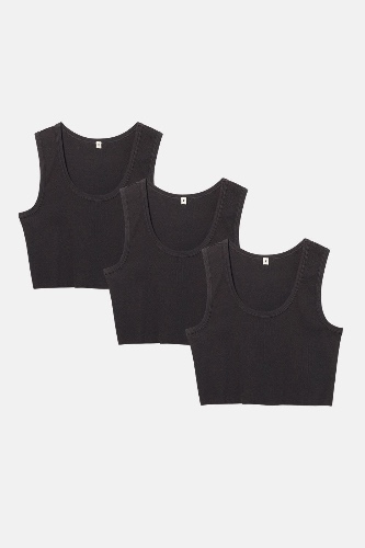 MALIBU CROP TANK 3 PACK | AGED BLACK RIB / S