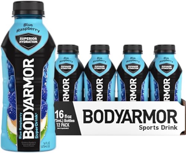 BODYARMOR Sports Drink Sports Beverage, Blue Raspberry, Coconut Water Hydration, Natural Flavors With Vitamins, Potassium-Packed Electrolytes, Perfect For Athletes, 16 Fl Oz (Pack of 12) - Blue Raspberry - 16 Ounce (Pack of 12)