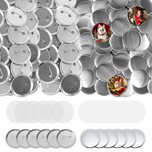 100 Sets 25mm Button Maker Supplies 1 Inch Blank Button Making Supplies Metal Round DIY Badge Maker Part Kit for Button Maker Machine with Metal Cover,Pin Back Cover,Blank Paper,Clear Film
