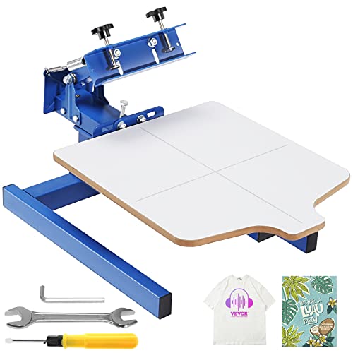 VEVOR Screen Printing Machine, 1 Color 1 Station Silk Screen Printing Press, 21.2x17.7in / 54x45cm Screen Printing Press, Double-Layer Positioning Pallet, Adjustable Tension for T-Shirt DIY Printing - White