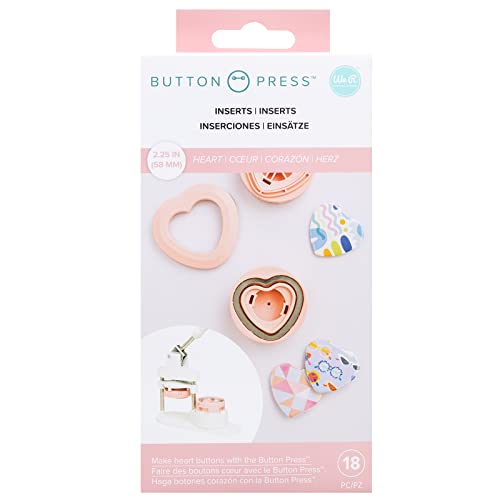 We R Makers Button Press Inserts, Includes Materiels for 5 Heart Buttons (58mm) Create DIY Custom Buttons for Backpacks, Purses, Bags, Pins, Badges, Keychains, and More - Heart