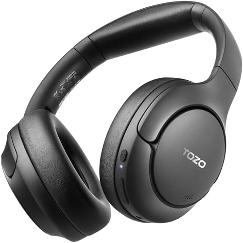 TOZO HT2 Hybrid Active Noise Cancelling Headphones, Wireless Over Ear Bluetooth Headphones, 60H Playtime, Hi-Res Audio Custom EQ via App Deep Bass Comfort Fit Ear Cups, for Home Office Travel - New Upgraded Edition - Black