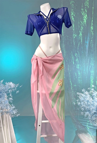 OP Robin Derivative Bikini Set Swimsuit Sexy Mesh Top and Bottoms Two-Piece Bathing Suit with Cover-Up Top and Chiffon Wrap Skirt