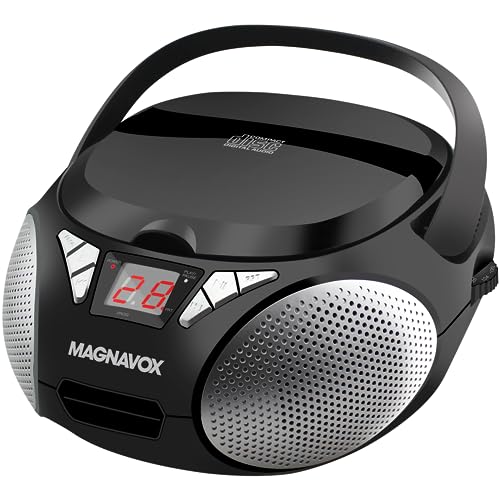 Magnavox MD6924 Portable Top Loading CD Boombox with AM/FM Stereo Radio in Black | CD-R/CD-RW Compatible | LED Display | AUX Port Supported | Programmable CD Player | - Black