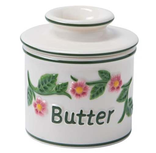 Butter Bell - The Original Butter Bell crock by L Tremain, a Countertop French Ceramic Butter Dish Keeper for Spreadable Butter, La Fleur Collection (Hand Painted Raised Floral) - BB-HPRFS