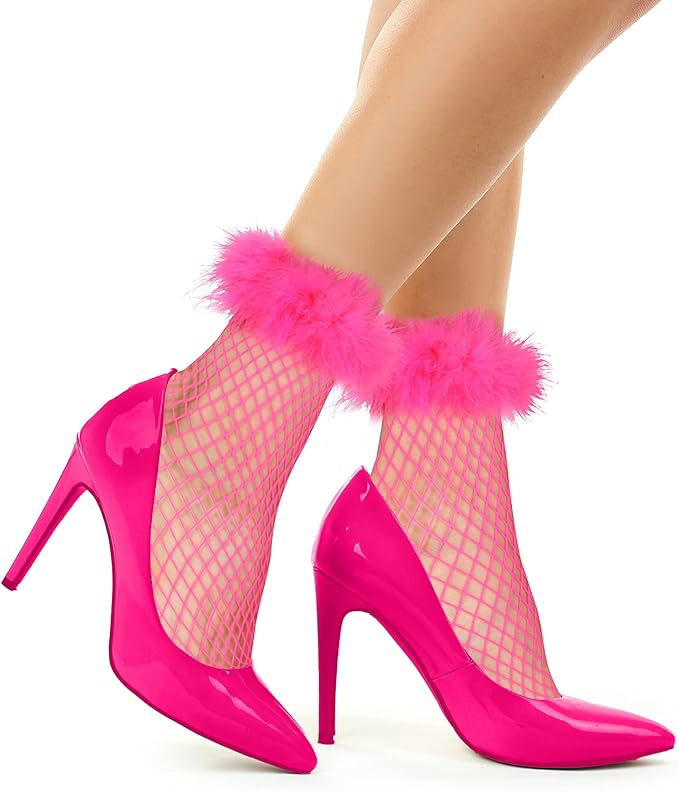 Pink Ruffle Fishnet Socks