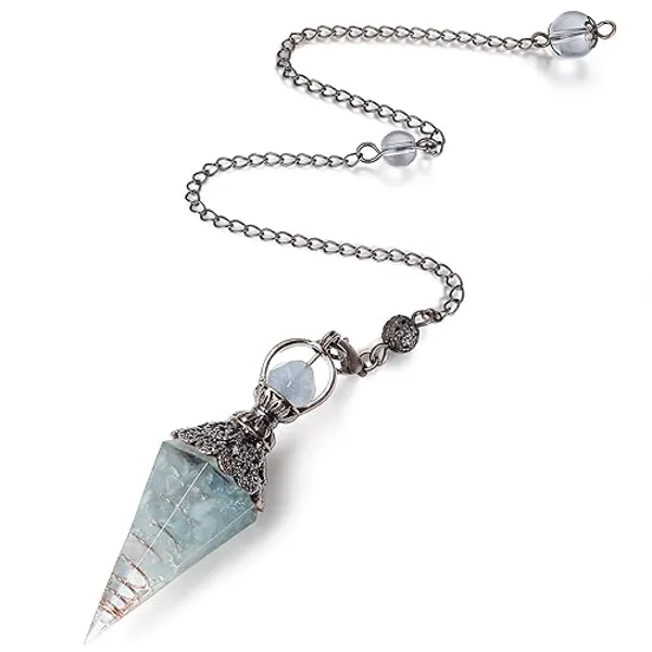 MAIBAOTA Pendulum Crystal, Natural Aquamarine Crystal Pendulums for Dowsing, Spiritual Pointed Crystals for Witchcraft Supplies, Divination Tools