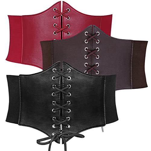 JASGOOD Women’s Elastic Costume Waist Belt Lace-up Tied Waspie Corset Belts for Women - Fits Waist 42"-46" - S-black+coffee+red