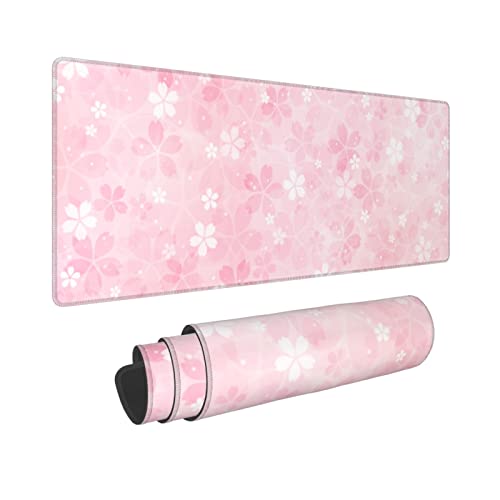 Cherry Blossoms Gaming Mouse Pad, Long Extended XL Mousepad Desk Pad, Large Rubber Mice Pads Stitched Edges, 31.5'' X 11.8'' - Cherry Blossoms - 31.5'' x 11.8''