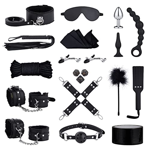 Sex Bondage BDSM Kit Restraints - UTIMI Upgrade Restraint Sets with Adjustable Handcuffs Collar Ankle Cuff Dice Beads Anal Plug Adult Games Sex Toys for Men Women and Couples Foreplay | 17PCS - 17 Piece Set