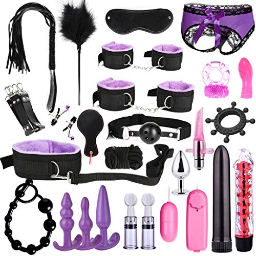 LEQC 26 pc BDSM Bed Restraints for Sex, Leather Bondage Restraints Kits Kinky Sex Toys,Gang Ball Play, Vibrators Massagers, Sex Things for Couples Kinky for Bed, Bondage kit for Couples Sex