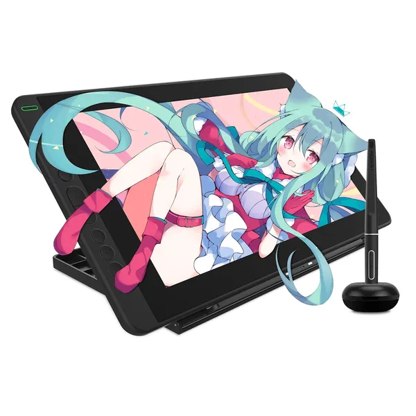 HUION Kamvas 13 Android-Unterstützung Grafiktablett mit Display Drawing Tablet mit ± 60 °Neigungsfunktion Batteriefreier Stift 8 Express-Tasten Einstellbarer Ständer - 13,3 Zoll, Schwarz