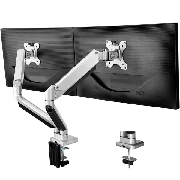 ErGear 13-32 Zoll Monitor Halterung für 2 Monitore Innovativer Gasfeder Technologie Bildschirm Halterung Vollbereichs-Bewegungs Neigung ±45° Schwenkung 180° Drehung 360° VESA 75/100mm Gewicht Max 8KG