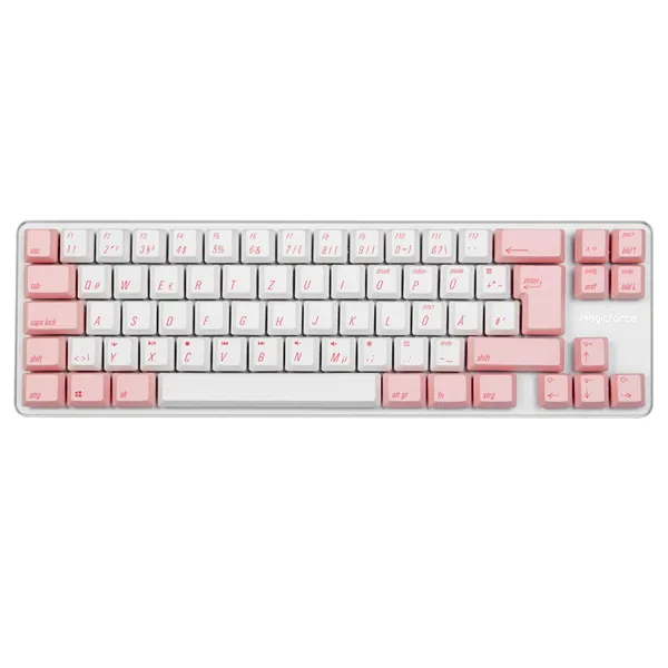 Qisan Wired Mini Mechanische Gaming-Tastatur PBT-Tastenkappen 69 Tasten Gateron Braun Switch Weißes Hintergrundlicht DE QWERTZ Layout Rosa Tastenkappen Weibliche Gaming-Tastatur Magicforce