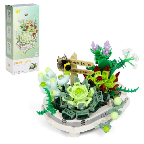Succulents Plant Decor Building Bricks for Adults, DIY Flower Bouquet Building Blocks Set for Gifts, Build an Succulents Display Piece for The Home or Office (389 Pieces) - Succlents