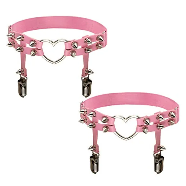 Eigso Steampunk Gothic Garter Belts Leg Rings Heart Love with Rivet Studded Elastic Band Adjustable