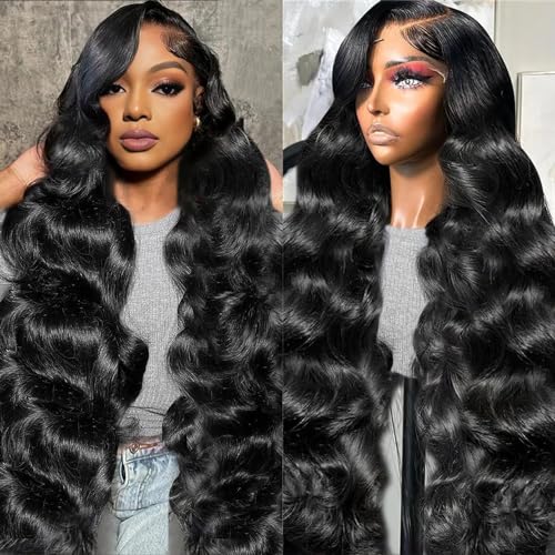 Body Wave Lace Front Wigs Human Hair Pre Plucked 180% Density 13x4 HD Transparent Frontal Glueless Wigs Human Hair with Baby Hair Natural Hairline 32 Inch Human Hair Wigs for Black Women - 32 Inch - 13X4 Natural Color