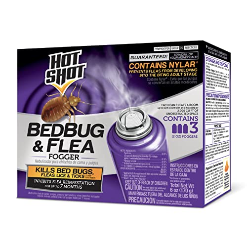 Hot Shot Bed Bug & Flea Fogger, 3 Count (Pack of 1), Kills Fleas Indoors, Get Rid of Fleas In House, Inhibits Reinfestation Up to 7 Months