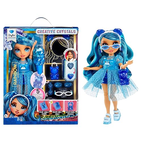 Rainbow High Creative Crystals Skyler - Blue 11” Fashion Doll with Crystal Accessory Make It Kit, Ring for You, DIY, Crafts, Resin Play, Kids Gift 8+