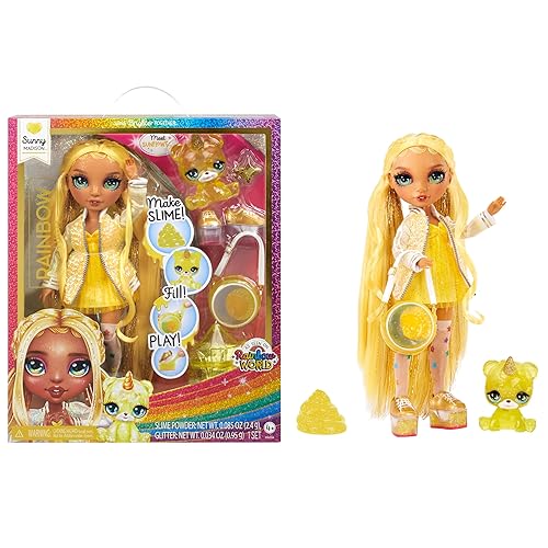 Rainbow High Sunny, Yellow with Slime Kit & Pet, Blonde 11" Shimmer Posable Fashion Doll with DIY Sparkle Slime, Magical Yeti Pet, Fun Play Accessories. Great Toy Gift for Girls Kids Ages 4-12 Years