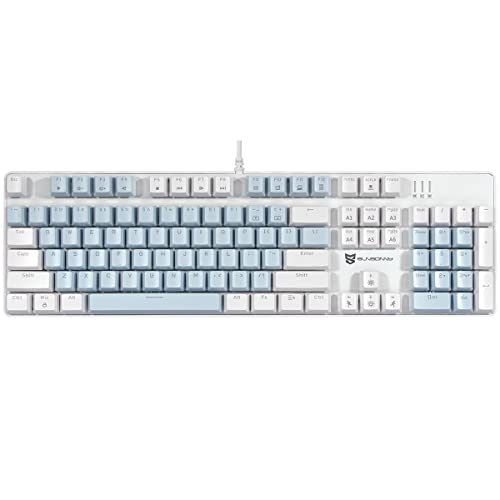 Merdia Mechanical Keyboard Gaming Keyboard | Brown Switch Blue & White Backlit Keyboard | 104 Keys US Layout | Wired Gaming Keyboard | Hot Swappable Mechanical Keyboard | PC Gaming Keyboards - Blue Switch Blue & White