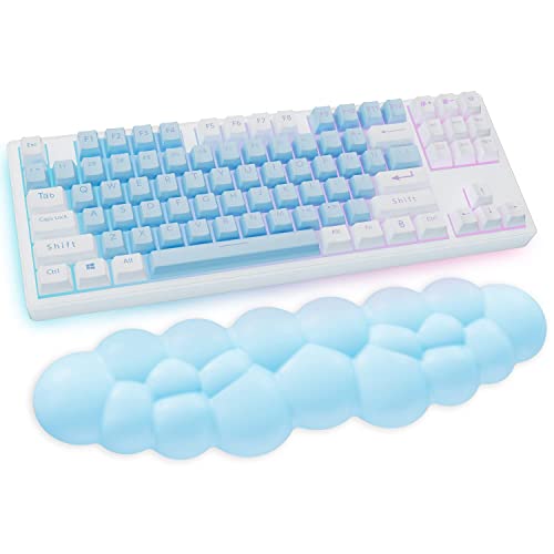 Cloud Wrist Rest Keyboard, Blue Cloud Palm Rest with PU Leather Memory Foam Cute Keyboard Rest for Wrist Support and Arm Rest, Desk Cloud Wrist Pad for PC Gaming/Hand Cushion/Computer/Office - Blue