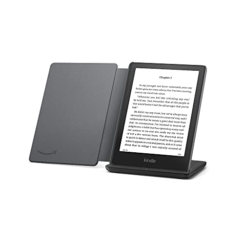 Kindle Paperwhite Signature Edition Essentials Bundle including Kindle Paperwhite Signature Edition - Wifi, Without Ads, Amazon Leather Cover, and Wireless charging dock - Black Device - Leather Black