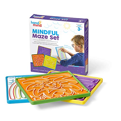hand2mind Mindful Maze Boards, Learn Breathing Patterns, Mindfulness for Kids Anxiety Relief, Tactile Sensory Toys, Play Therapy Toys, Social Emotional Learning Activities, Calm Down Corner Supplies - 3 Large Boards
