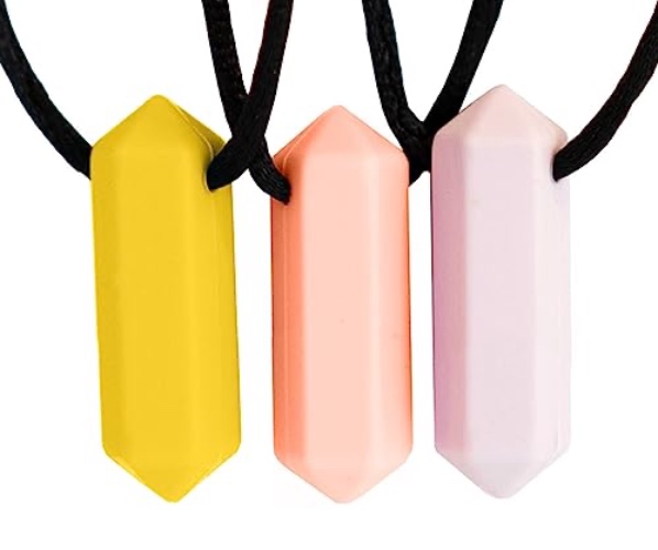 Tilcare Chew Chew Sensory Necklace – Best for Kids or Adults That Like Biting - Perfectly Textured Silicone Chew Necklaces - peach / yellow /purple