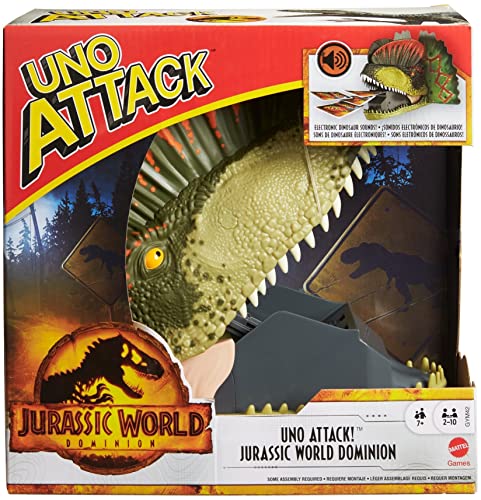 Mattel Games ​UNO Attack Jurassic World Domination Card Game for Kids & Family Night with Dinosaur Card Launcher, Lights & Sounds - Jurassic World