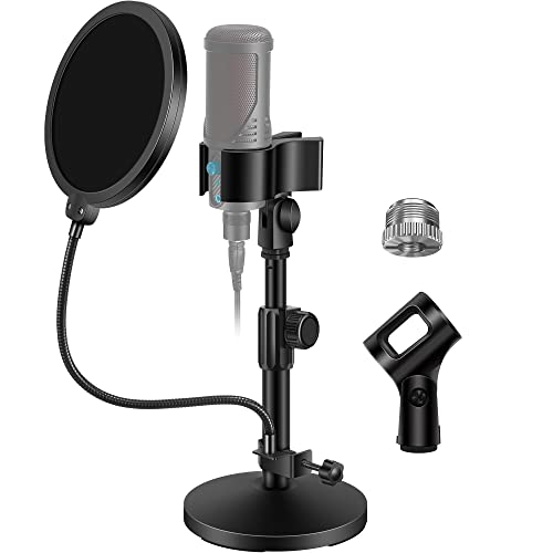 InnoGear Desktop Mic Stand, Microphone Stand Desk Adjustable Tabletop for Hyper X QuadCast Yeti with Mic Holder Max Clamping Range 58mm, Pop Filter, 3/8" and 5/8" Adapter, Mic Clip
