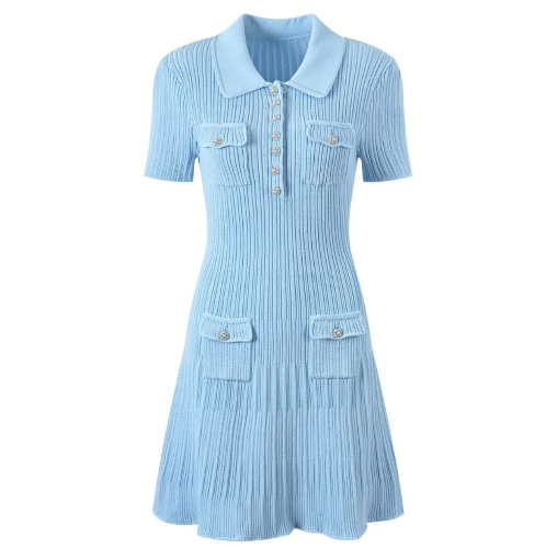 ELLE RIBBED KNIT DRESS - SKY BLUE | S