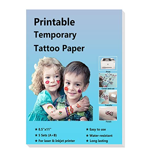 Printable Temporary Tattoo Paper 5 Sheets 8.5x11 inch