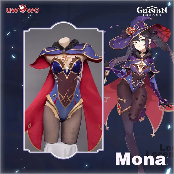 Uwowo Game Genshin Impact Plus Size Cosplay Mona Megistus Astral Reflection Costume Cute Enigmatic Astrologer Bodysuit | Set A(Costume) L