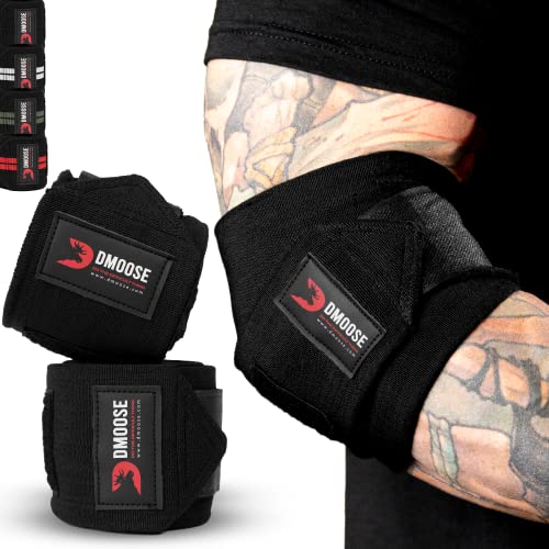 DMoose Elbow Wraps for Weightlifting, Increases Stability of Joints and Supports Injury Recovery, 40" Nylon (1 Pair) Elbow Straps for Bench Press, Cross Training & Powerlifting for Men and Women - Black